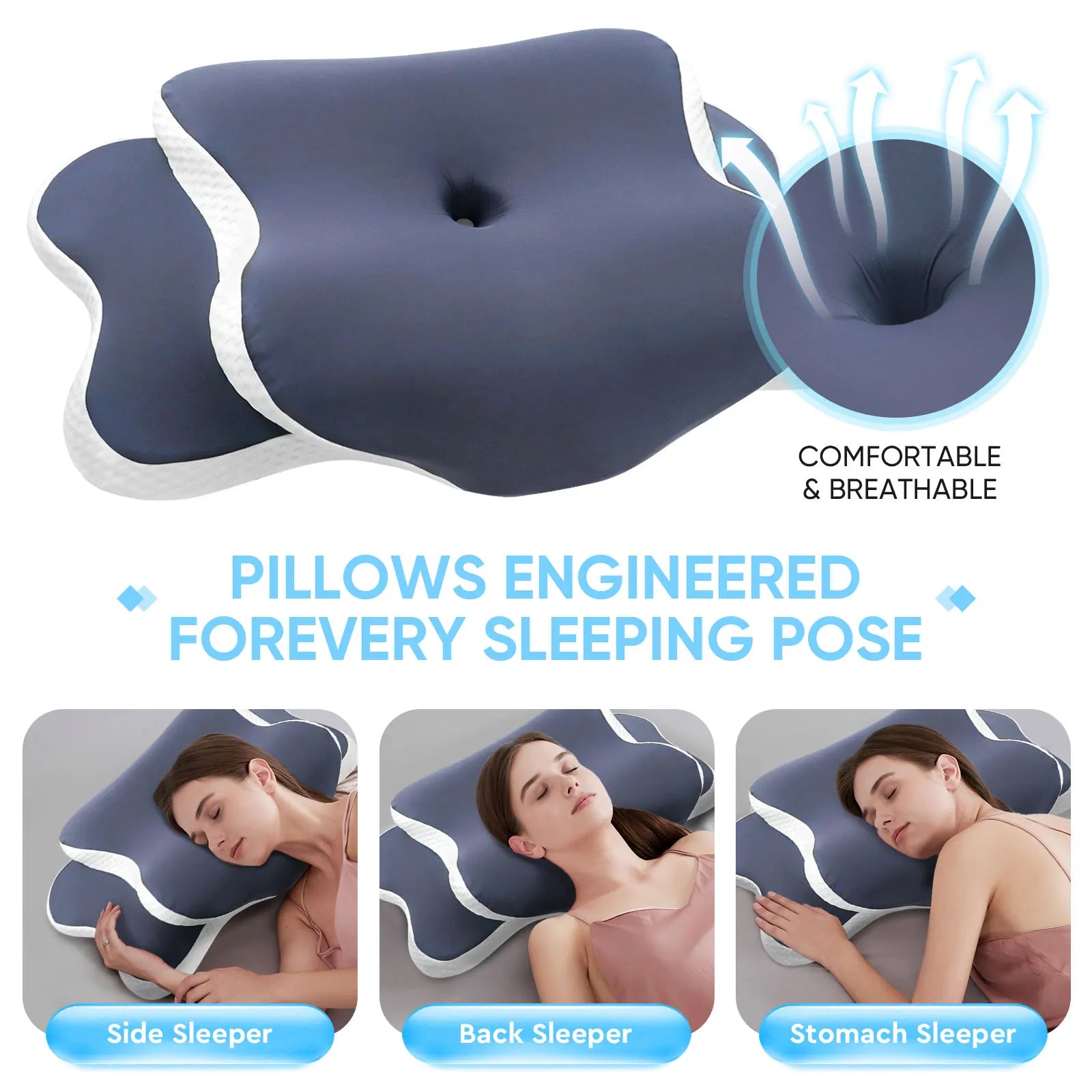 "Stop Neck Pain While You Sleep – Ergonomic Memory Foam Pillow"
