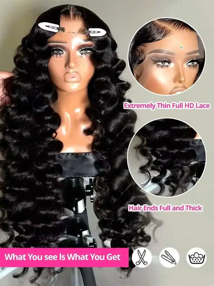 40–42 Inch Loose Deep Wave HD Lace Frontal Wig 250% Density – 13x4 / 13x6 Remy Human Hair Wig for Women, Long Curly Deep Wave Lace Front Wig
