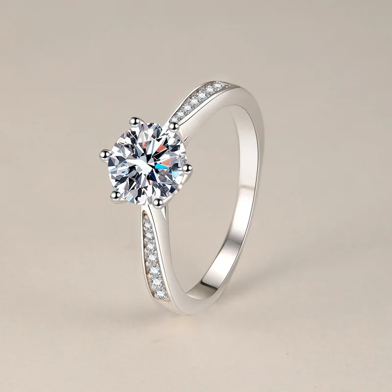 D VVS1 Moissanite 1ct 925 Sterling Silver Ring for Women Engagement Wedding Simple Jewelry Birthday Gifts Fashion High Quality