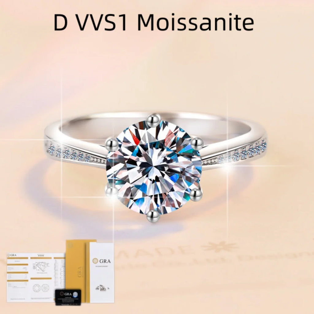 D VVS1 Moissanite 1ct 925 Sterling Silver Ring for Women Engagement Wedding Simple Jewelry Birthday Gifts Fashion High Quality